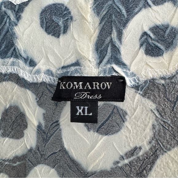 Komarov Crinkle Midi Dress Sheer Boho Blue Cream 2 Pc Layered Textured Stretch - Picture 13 of 15